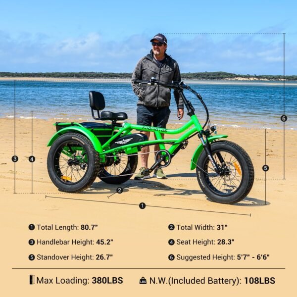 ADDMOTOR ARISETAN Electric Trike for Adults. 750W Rear Motor Electric Tricycle. 85MI 48V 20AH UL2849 Etrike. 380lbs. Semi-Recumbent Three Wheel Electric Bike for Seniors. Parking Brake & Differential - Image 10