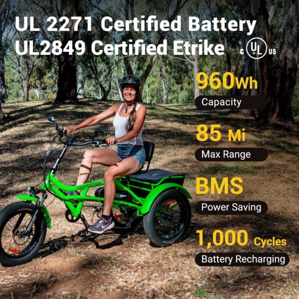 ADDMOTOR ARISETAN Electric Trike for Adults. 750W Rear Motor Electric Tricycle. 85MI 48V 20AH UL2849 Etrike. 380lbs. Semi-Recumbent Three Wheel Electric Bike for Seniors. Parking Brake & Differential - Image 5