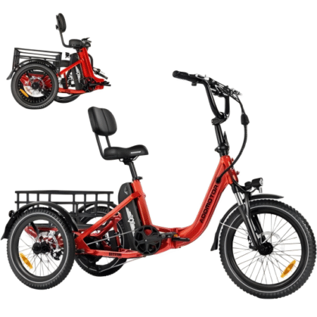 ADDMOTOR CITYTRI E-310 Folding Electric Trike for Adults.UL2849. 750W Rear Motor Electric Trike. 48V 20AH. 90MI. 3-Wheel Electric Bike for Commuting. Cargo 360lbs. Parking Brake.Differential Red